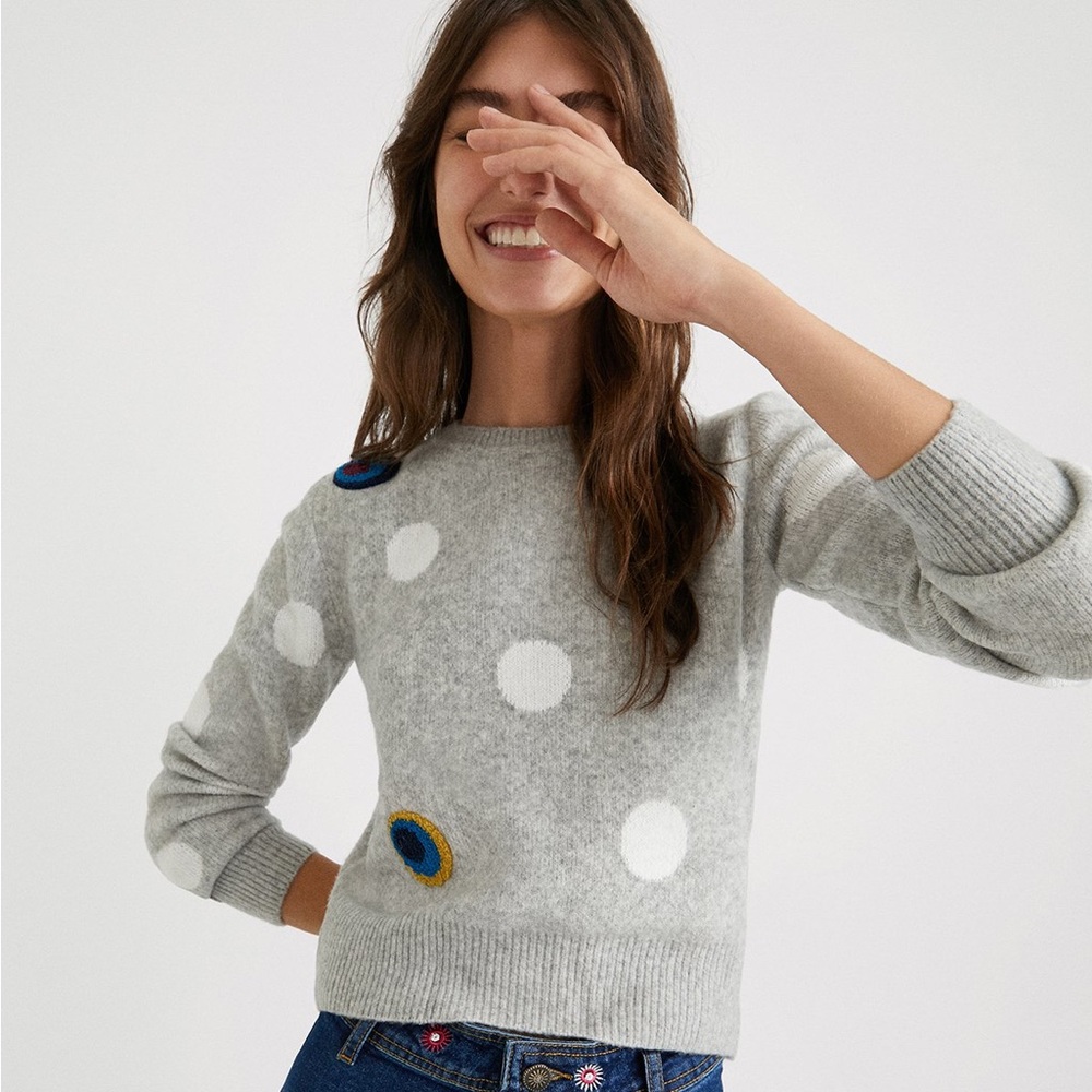 Desigual Grey Polka Dot Sweater